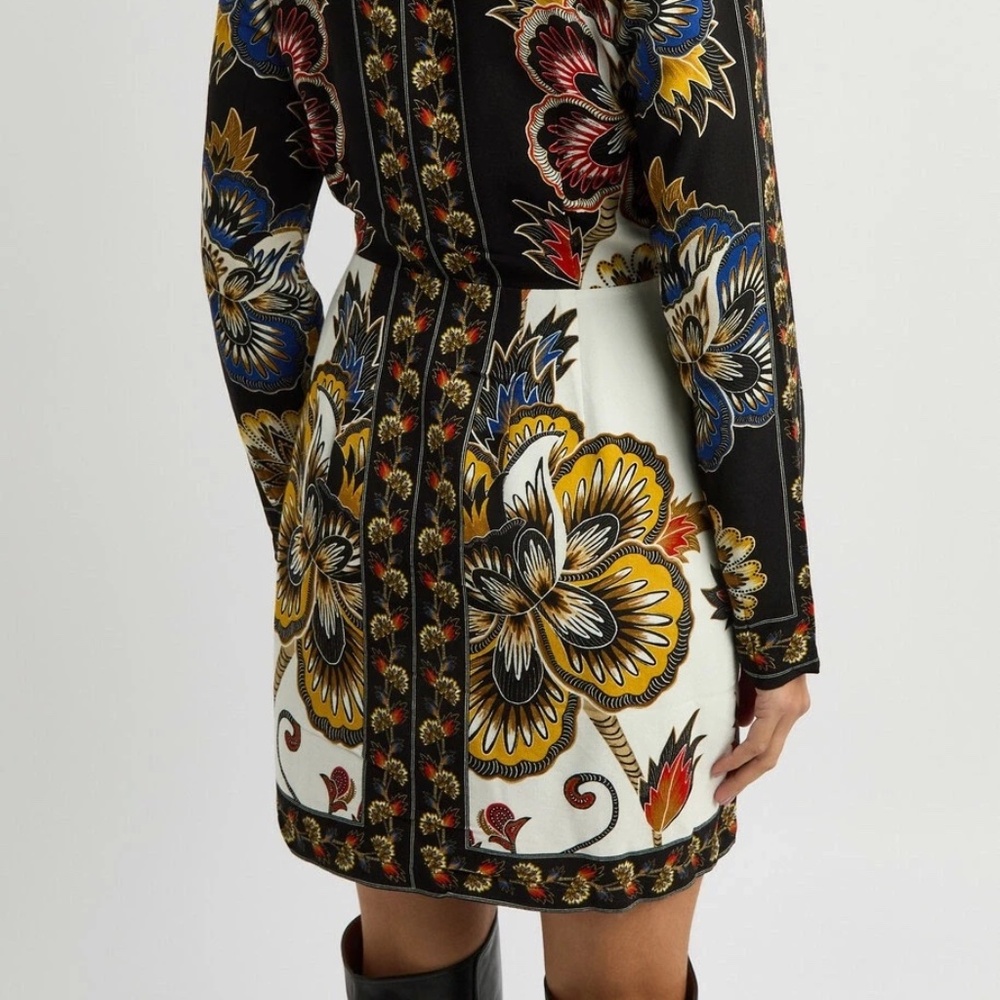 Farm Rio Maxi Floral Print Crepe Wrap Mini Dress in Black Multi - Picture 4 of 14